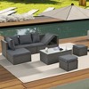 ELJGET Outdoor Patio Furniture Set, 7 Pieces PE Wicker Modular Sofa with Cushion and Glass Table - 2 of 4