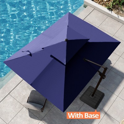 Pellebant 9x11.5FT Double Top Cantilever Umbrella Outdoor 360 Degree Rotation 6 Heights Adjustable Cantilever Patio Umbrella with Base