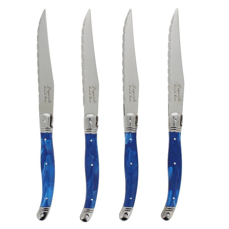 4pk Stainless Steel Laguiole Faux Marble Steak Knives Blue - French Home, 2 of 4