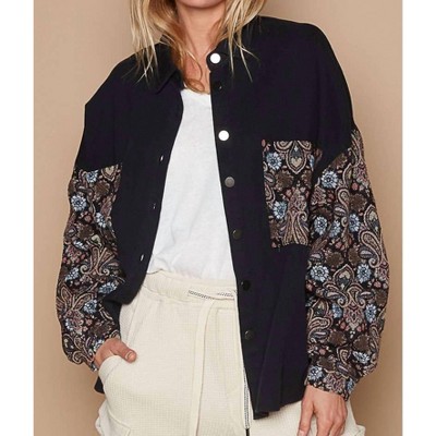 Women's Jacquard Sleeve Shacket - POL