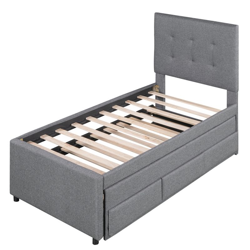 Upholstered Platform Bed with Pull-out Twin Size Trundle Bed and 3 Drawers-ModernLuxe, 4 of 13