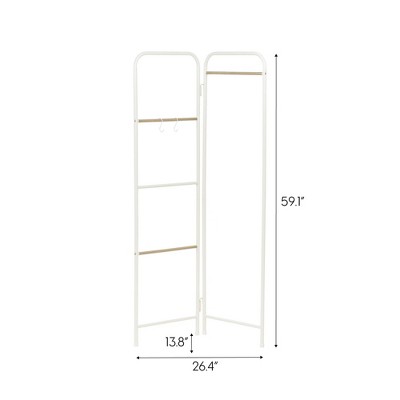 White Foldable Metal and Wood Garment Rack