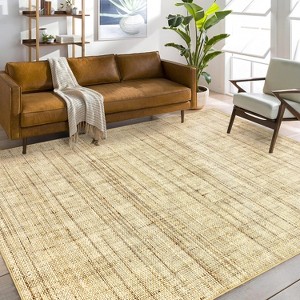 Machine Washable Abstract Rug - Non-Slip Low Pile Linen Carpet for Bedroom, Living Room & Office - Modern Accent Floor Rug - 1 of 4