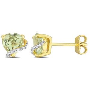 EVERLY JEWELRY | Yellow Plated Sterling Silver 0.018 CT TW Diamond And 1 1/2 CT TGW Green Quartz Fashion Post Earrings - 1 of 4