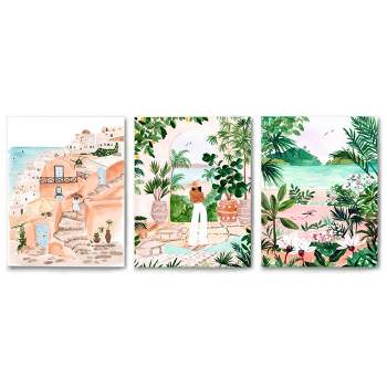 Americanflat Boho Coastal Beach And Botanical Travels By Sabina Fenn Triptych Wall Art - Set Of 3 Canvas Prints