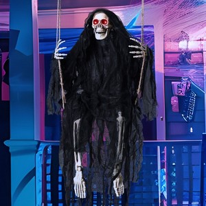 Joyfy 3 Ft Halloween Hanging Swinging Skeleton with Robe for Halloween Outdoor Decoration, Haunted House Prop, Halloween Party Supplies Decor - 1 of 4
