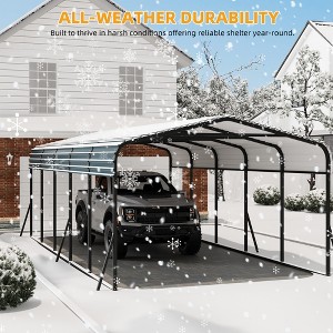 12X24 ft Metal Carport, Outdoor Car Port Canopy with Reinforced Base and Galvanized Steel Roof, Heavy Duty Garage Car Shelter Shade - 1 of 4