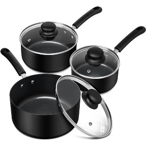 MICHELANGELO Nonstick Saucepan with Lid, Ceramic Sauce Pan Sets, Easy to Clean Sauce Pans, Multi-Purpose Cooking Pots, Black, 1+2+3 Qt - 1 of 4