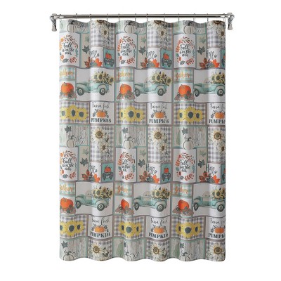 Kate Aurora Autumn Accents Plaid Patchwork Fall Pick Up Trucks & Pumpkin Patch Fabric Shower Curtain - Standard Size