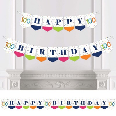 Big Dot of Happiness 100th Birthday - Cheerful Happy Birthday - One Hundredth Birthday Bunting Banner - Birthday Party Decorations - Happy Birthday