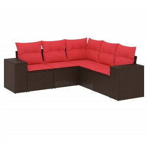 vidaXL 5 Piece Patio Sofa Set with Cushions Brown Poly Rattan - 1 of 4