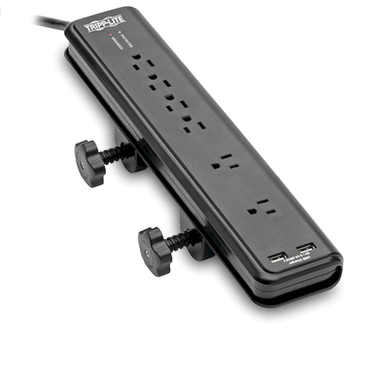 Tripp Lite 6-Outlet Surge Protector with Clamps and 2 USB Ports, 1 of 11