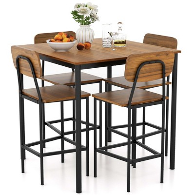 Walnut and Black Industrial Pub Table Set with 4 Chairs