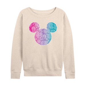 Women's - Disney - Paisley Mickey Lightweight French Terry Wide Neck Long Sleeve Shirt - 1 of 4