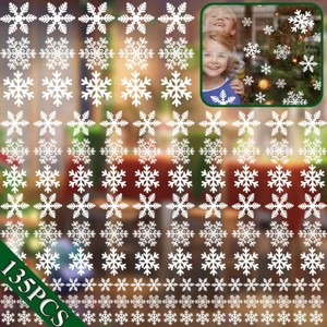 Racxily 5 Sheets 135 Pcs Christmas White Snowflakes Window Clings 3 Designs Snowflake Static Stickers Winter Snow Flakes Clings for Christmas - 1 of 4