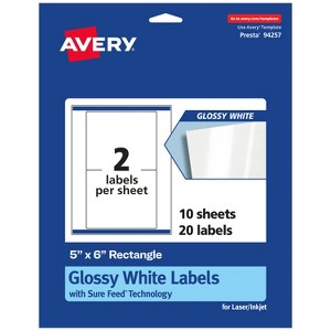 Avery Glossy White Rectangle Labels with Sure Feed, 5" x 6" - 1 of 4
