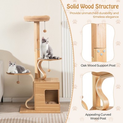 Natural Oak 51" Tall Cat Tree with Plush Perch and Condo