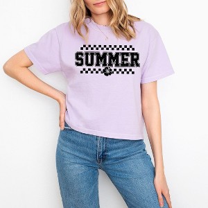 Simply Sage Market Women's Checkered Summer Varsity Short Sleeve Relaxed Fit Cropped Tee - 1 of 4