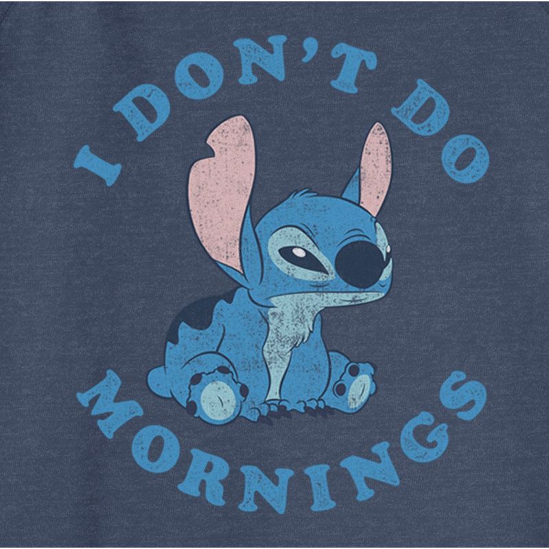 Juniors Womens Lilo & Stitch I Don't Do Mornings Light Blue Sweatshirt, 2 of 5