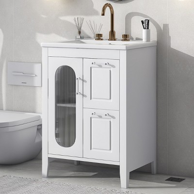 Bathroom Floor Cabinet,MDF Bathroom Vanity Cabinet With Sink And Adjustable Shelf And Drawers,Bathroom Storage Cabinet-Cuddlewood