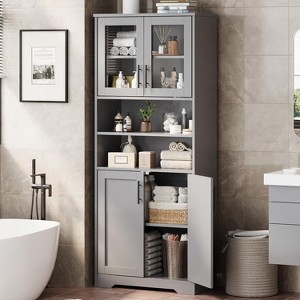 67" Tall Storage Cabinet, Tall Bathroom Cabinet with 4 Doors and Adjustable Shelves, Freestanding Kitchen Pantry Cabinets, Cupboard - 1 of 4