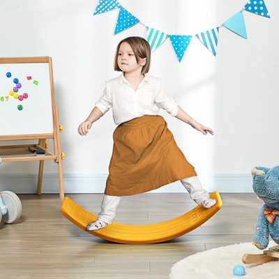 Vynxaria Kids 32" Balance Board, Wobble Board for Kids / Toddlers, Curvy Rocker Board, Preschool Learning Montessori Waldorf Toy for Ages 3-6, Orange