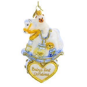 Huras Family 5.0 Inch Boy Rocking Horse On Heart Baby's First Christmas Tree Ornaments - 1 of 3