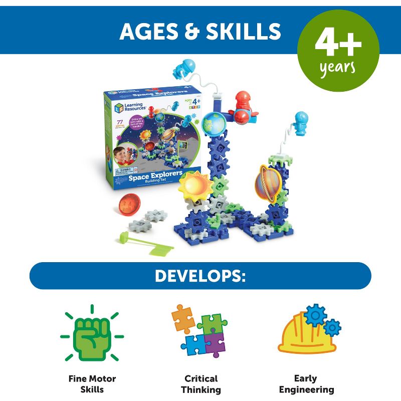 Learning Resources Gears! Gears! Gears! Space Explorers Building Set, Gears & Construction Toy, STEM Toys, Gears for Kids, 77 Pieces, Ages 4+, 6 of 8