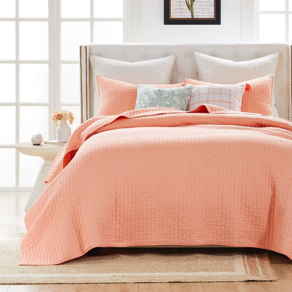 Photos - Bed Linen Twin Monterrey Quilt Bedding Set Coral Orange - Greenland Home Fashions