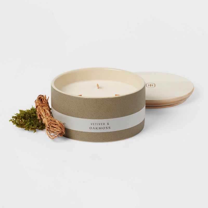 3-Wick 14oz Matte Textured Ceramic Wooden Wick Candle Green/Vetiver and Oakmoss - Threshold&#8482;, 4 of 5