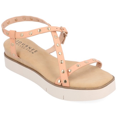 Journee Collection Womens Lindsay Tru Comfort Foam Buckle Platform Sandals  Blush 7.5