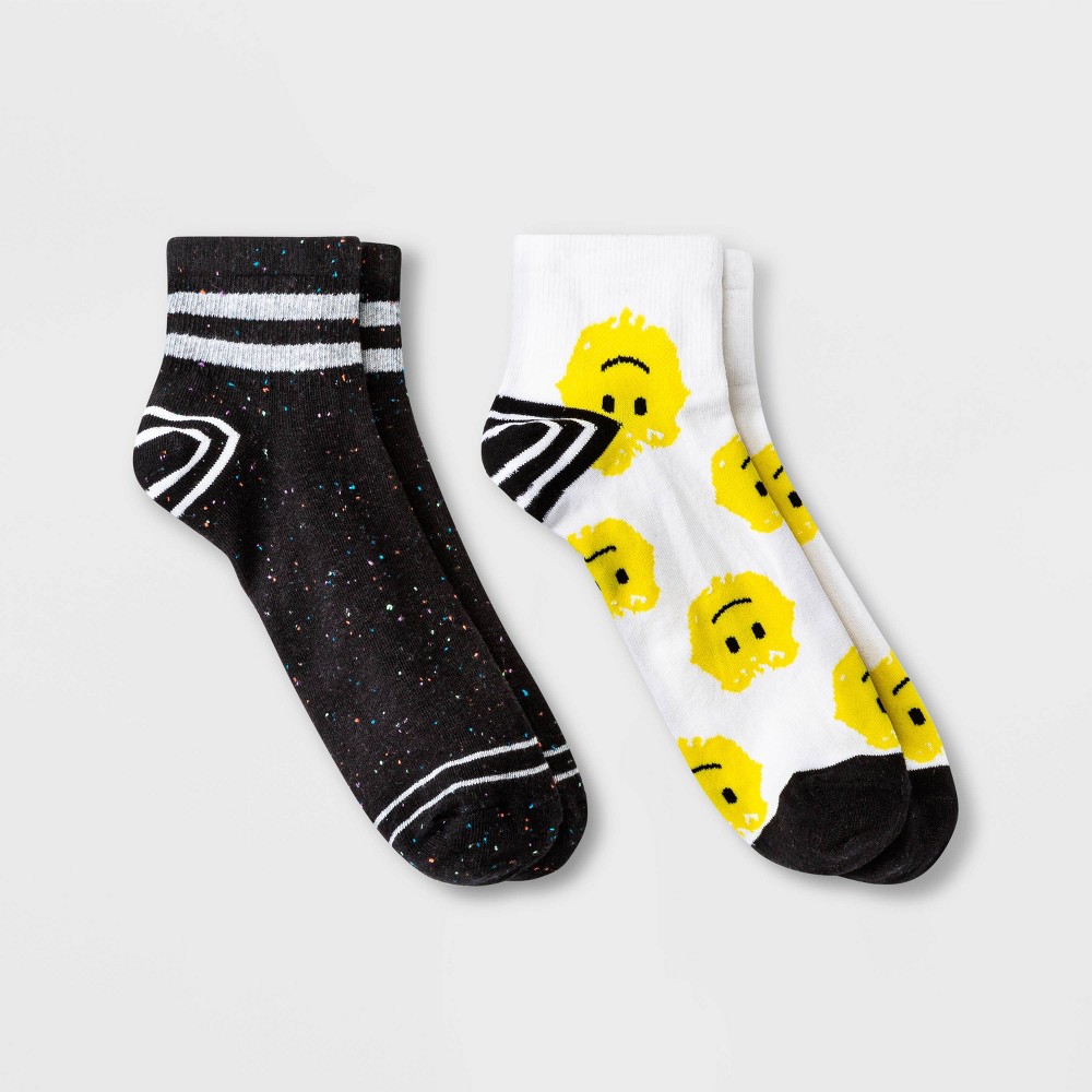 Men's Striped Confetti/Smiley 2pk Ankle Socks - Original Use™ Black/White 6-12