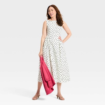 Женские платья A New Day Women's Corset Midi A-Line Dress - A New Day™ White Polka Dots M — фото 3