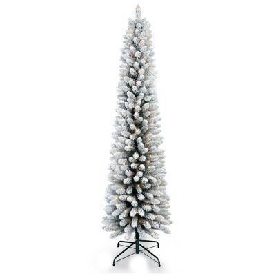 HomeRoots 5' White Pre Lit Slender Flocked Fir Christmas Tree