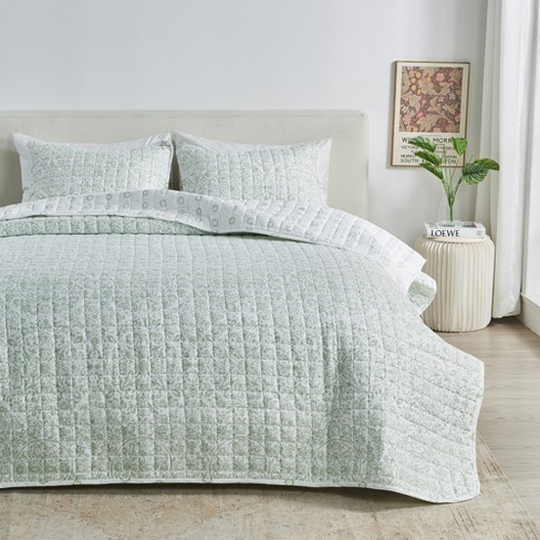 Reversible Floral Quilted Coverlet Set With Shams (king, Eucalyptus ...