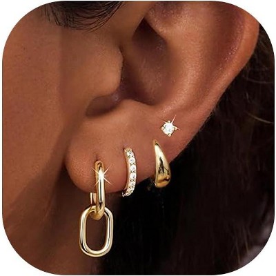 Small Gold Hoop Earrings Set for Women, 14K Gold Plated Lightweight Earrings Sets for Multiple Piercing