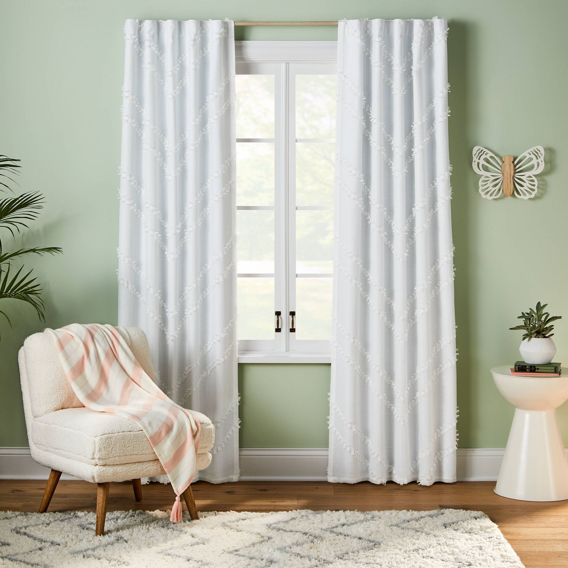 42"W x 84"L Chevron Clip Dotted Sheer Overlay Kids' Blackout Window Curtain Panel White - Pillowfort™