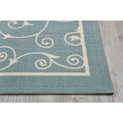 Luxe Light Blue Floral Square Synthetic Easy-Care Outdoor Rug 7'9" x 10'10"