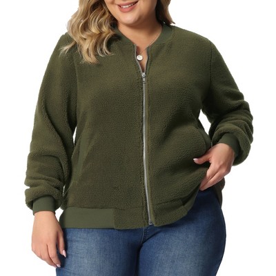 Agnes Orinda Women's Plus Size Shearling Fluffy Fuzzy Long Sleeve Zip Up  Fleece Jackets Army Green 3x : Target