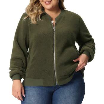 Agnes Orinda Women's Plus Size Shearling Fluffy Fuzzy Long Sleeve Zip Fleece Jackets : Target