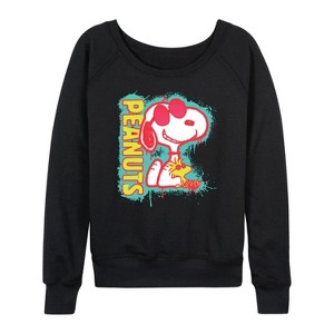 Women's - Peanuts - Peanuts Snoopy Woodstock Lightweight French Terry Wide Neck Long Sleeve Shirt - 1 of 4