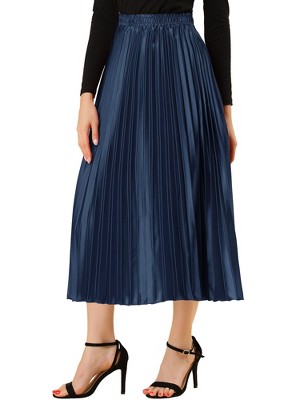 INSPIRE CHIC Women's Party Elastic Waist Metallic Shiny Accordion Pleated Midi Skirt