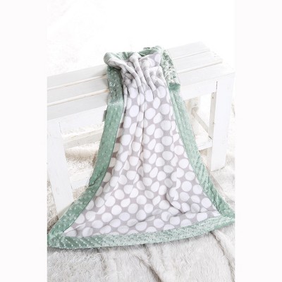 Bacati - Grey Dots with Solid Border Blanket (Grey Dots/Mint Border)