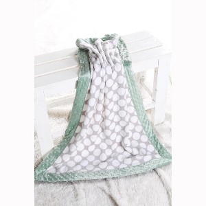 Bacati - Grey Dots with Solid Border Blanket (Grey Dots/Mint Border) - 1 of 4