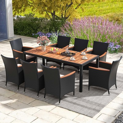 Patio Table With Umbrella Hole Costway Acacia Wood Outdoor Picnic