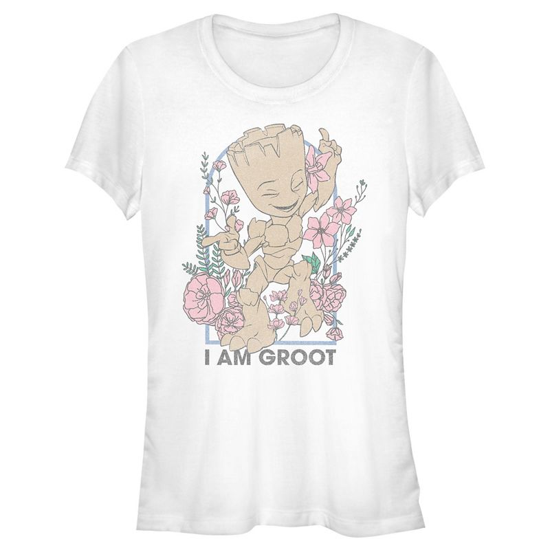 Juniors Womens Guardians of the Galaxy Floral I Am Groot T-Shirt, 1 of 5