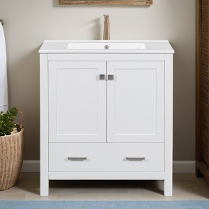 30" Bathroom Vanity with Single Sink, Bathroom Storage Cabinet with 2 Doors and a Drawer, Soft Closing - Leovsnove - 1 of 4
