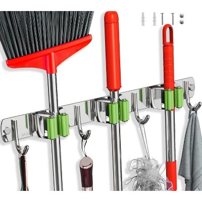 LunaLulinlk Mop and Broom Holder Wall Mounted Tool Organizer Wall Mount Garage Tool Organizer(3 Racks 4 Hooks)