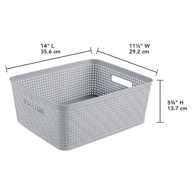 Sterilite 14'' x 11.5'' x 5'' Rectangular Weave Pattern Short Basket with Handles for Bathroom, Laundry Room, Pantry, & Closet, Cement (24 Pack), 2 of 7