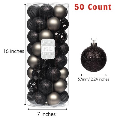 Black and Grey Shatterproof Plastic Christmas Ornament Set, 50 Count